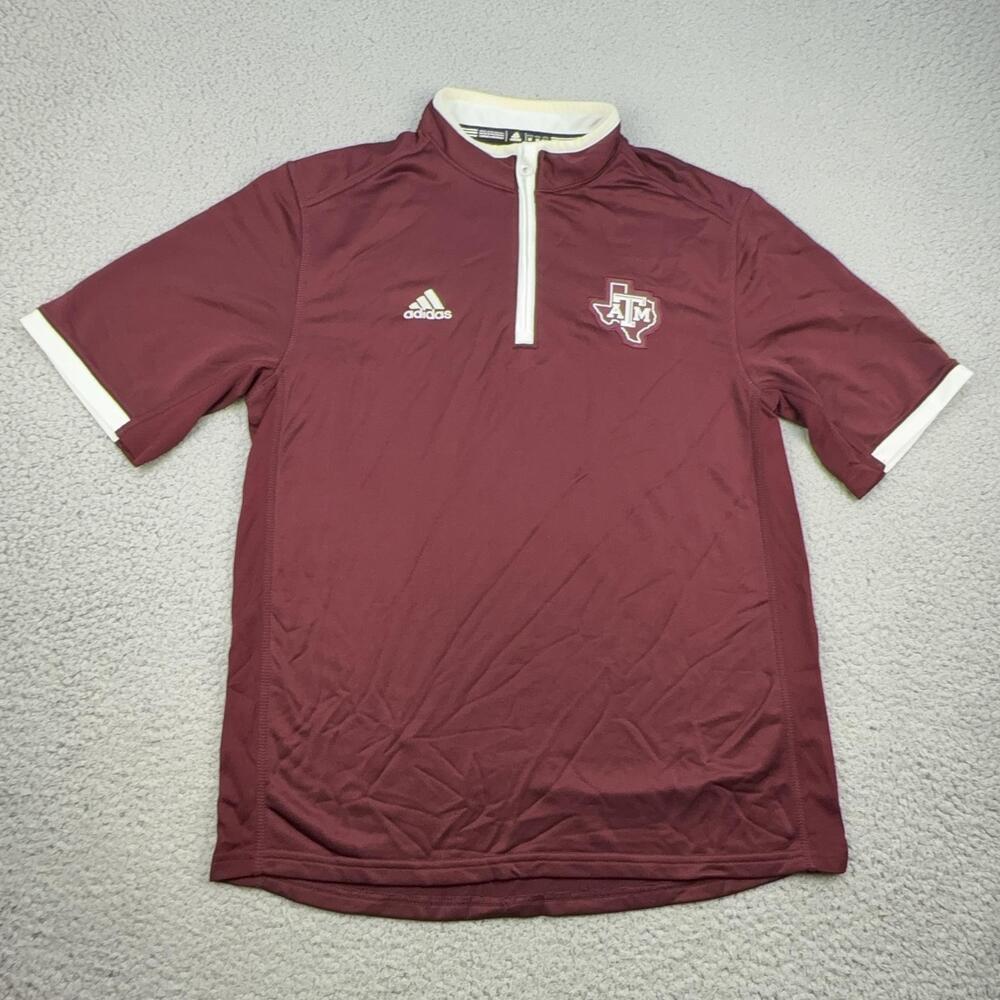 Texas A&M Aggies Shirt Mens Medium Red NCAA Football Adidas Climalite 1/4 Zip